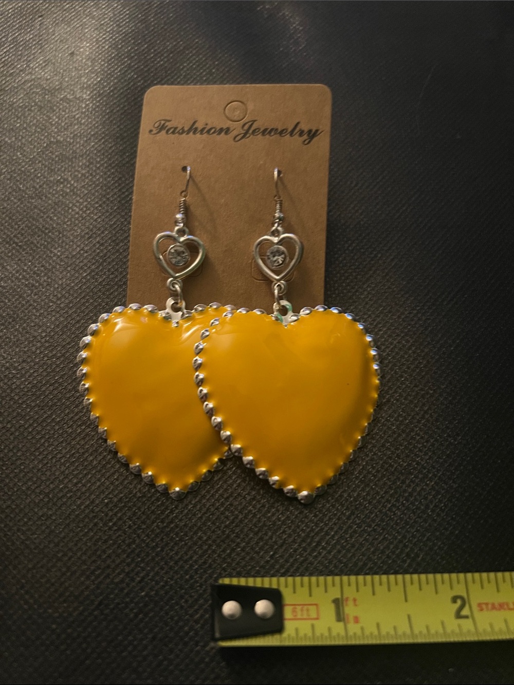 Fashion Jewelry Yellow Heart Dangle Earrings with Silver-Tone Trim